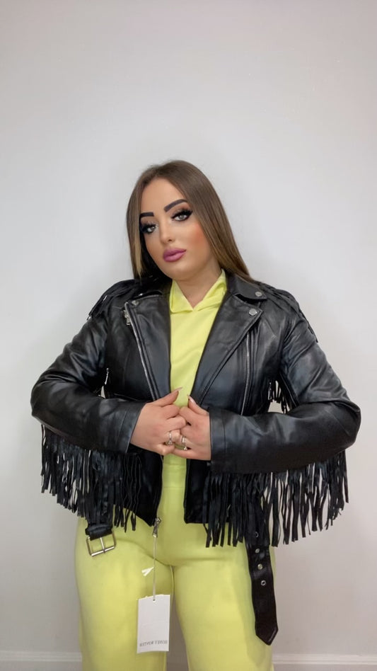 Chiodo ecopelle frange