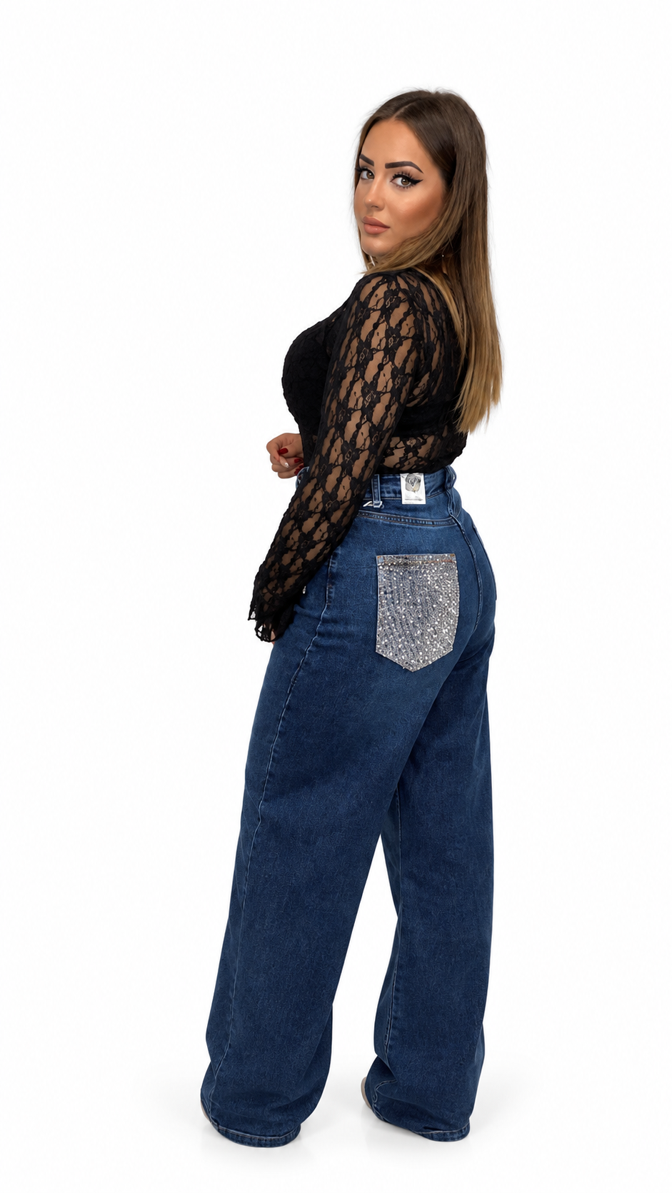 Jeans tasca brillantini